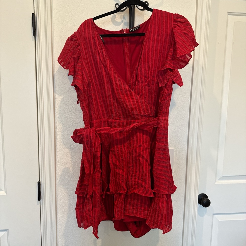 Red Ruffled Wrap Dress